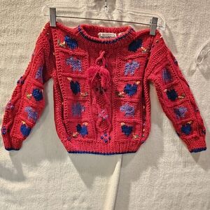 Vintage Girl's S Sweater The Eagle's Eye Red Hearts Scottie Dogs Hand Kn…